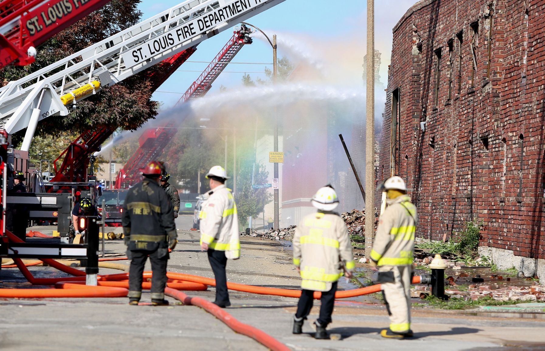 Three-alarm warehouse fire at North 13th Street and Howard Street in St. Louis